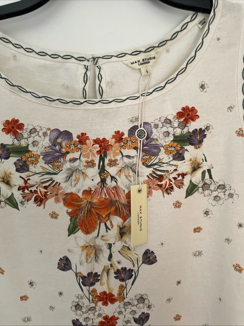 NWT $168 Max Studio London Linen Blend Ivory Floral Pockets A-Line Dress Large - Picture 3 of 11